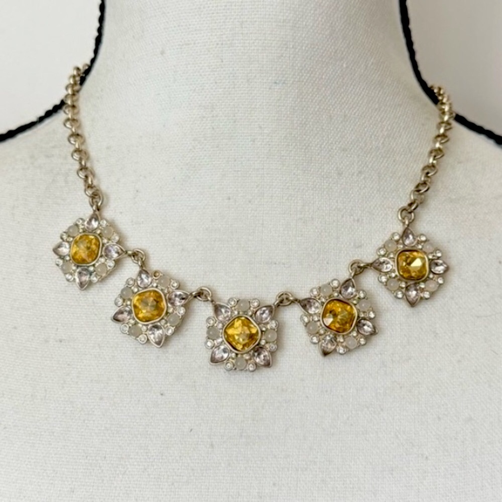 Banana Republic Canary Diamond Rhinestone Gold Statement Necklace Princesscore